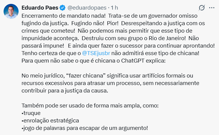 Paes alfineta cerimônia de despedida de Castro do mandato e acusa 'governador omisso' de estar 'fugindo da Justiça' 62 Captura de tela 2026 03 22 145108