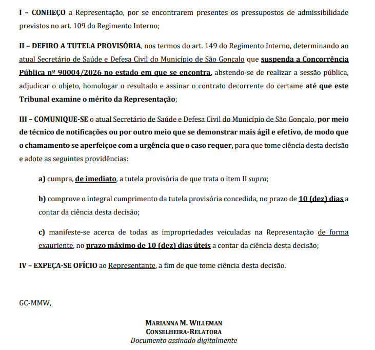 TCE suspende licitação de R$ 385 milhões da Prefeitura de São Gonçalo para concessão de cemitérios 62 Captura de tela 2026 03 26 170604