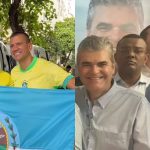 Renato de Paula ao lado de Douglas Ruas no ato “Acorda Brasil”, em Copacabana (à esquerda), e com Eduardo Paes e Washington Reis em evento do MDB (à direita).