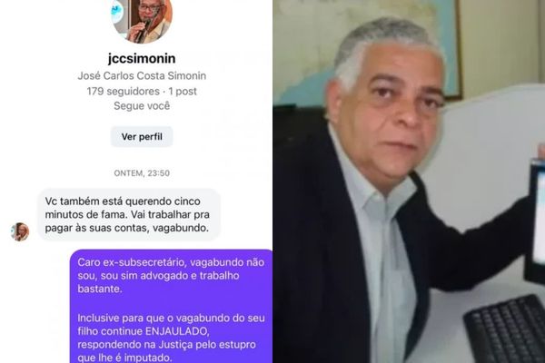 Mensagem atribuída ao ex-subsecretário José Carlos Costa Simonin foi divulgada nas redes pelo advogado da vítima de estupro