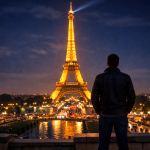 A cada degrau, mais um pouco. No final da escadaria, lá estava ela. Alta, isolada, majestosa, iluminada, inesquecível: a Torre Eiffel.
