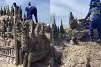 Agentes da Prefeitura do Rio demolindo Castelo de Areia, na Barra