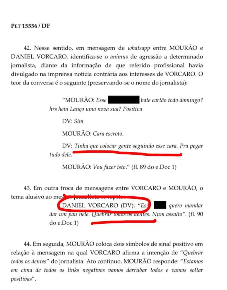 Daniel Vorcaro planejou assalto para agredir colunista de jornal do Rio; ‘quebrar todos os dentes’ 62 Transcricao Vorcaro STF