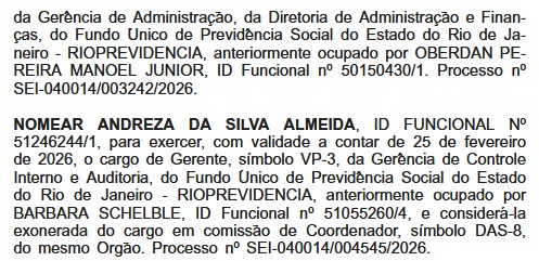 Rioprevidência: após ‘faxina’, governo nomeia novos gerentes para autarquia 63 WhatsApp Image 2026 03 02 at 08.55.46 1