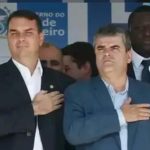 O presidente estadual do MDB, Washington Reis, e o senador Flávio Bolsonaro