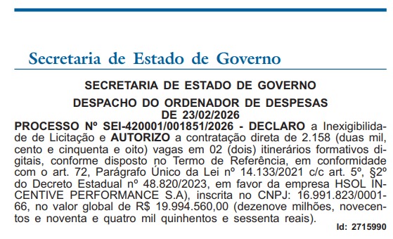 O preço da inovação: Secretaria de Governo do estado contrata empresa por R$ 20 milhões, sem licitação, para curso de formação digital 62 WhatsApp Image 2026 03 06 at 15.26.49
