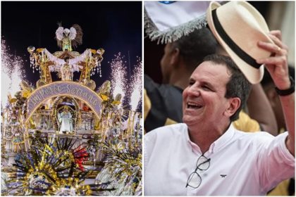 O prefeito Eduardo Paes e o desfile da Império Serrano, uma das escolas que ele sugere estar de volta no Grupo Especial
