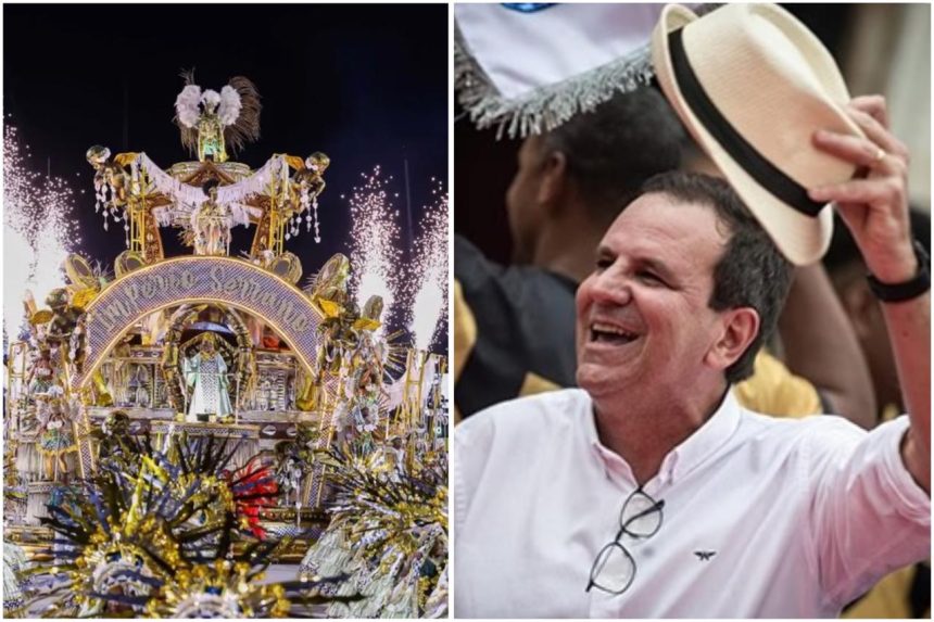 O prefeito Eduardo Paes e o desfile da Império Serrano, uma das escolas que ele sugere estar de volta no Grupo Especial