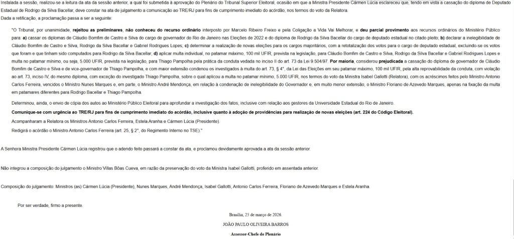 Vale o escrito? Certidão do julgamento de Castro no TSE gera dúvidas se eleição para governador será direta ou indireta 62 WhatsApp Image 2026 03 25 at 16.15.01 1