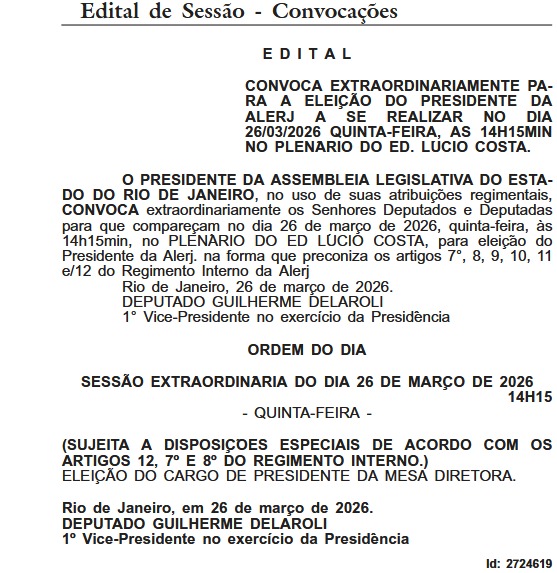 Edital da eleição para novo presidente da Alerj é publicado; escolhido será o novo governador interino 62 WhatsApp Image 2026 03 26 at 12.57.58