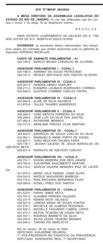 Alerj promove exoneração em massa no gabinete do ex-deputado Rodrigo Bacellar; 34 servidores deixam a Casa 62 WhatsApp Image 2026 03 27 at 09.11.10