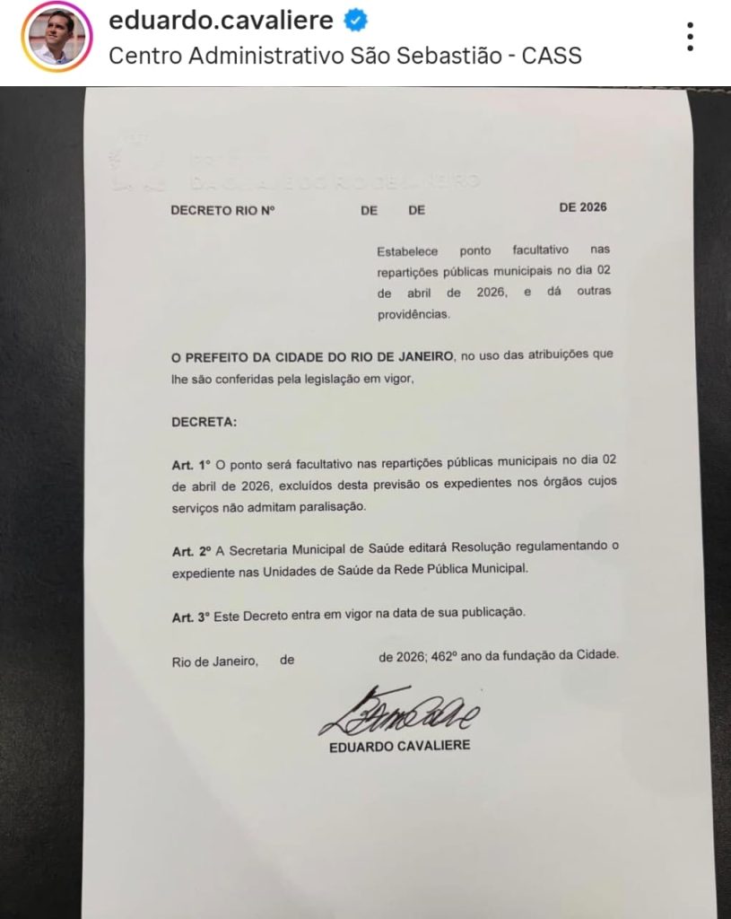 Feriadão sob nova administração: Cavaliere anuncia ponto facultativo na prefeitura e no governo do estado nesta quinta-feira 62 WhatsApp Image 2026 03 30 at 21.11.58