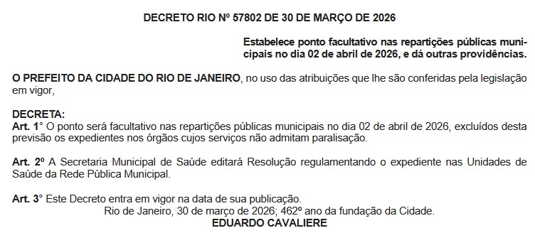 ‘Quinta-feira santa’: prefeitura oficializa ponto facultativo no Rio em véspera de feriado 62 WhatsApp Image 2026 03 31 at 07.01.08