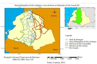 Bacia hidrográfica do Rio Alcântara e sub-bacias em São Gonçalo, uma das áreas que serão atendidas pelas obras de ampliação do sistema de esgotamento sanitário.
