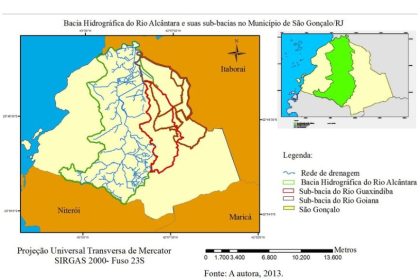 Bacia hidrográfica do Rio Alcântara e sub-bacias em São Gonçalo, uma das áreas que serão atendidas pelas obras de ampliação do sistema de esgotamento sanitário.