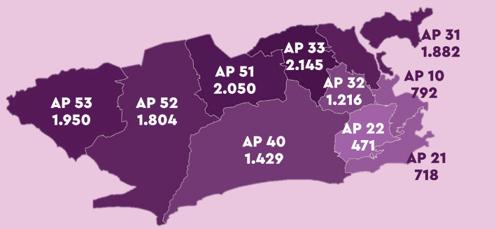Distribuição de casos de violência contra mulher no território carioca