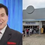 Silvio Santos, no lado esquerdo; e fachada da estação de barcas na Praça XV, no lado direito