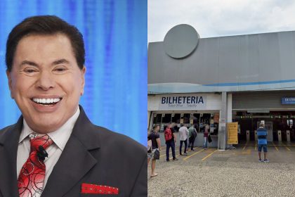 Silvio Santos, no lado esquerdo; e fachada da estação de barcas na Praça XV, no lado direito