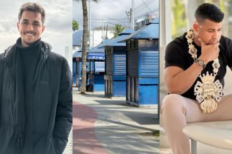 No lado esquerdo, Salvino Oliveira; no meio, quiosques n Gardênia Azul; no lado direito, ex-deputado TH Joias