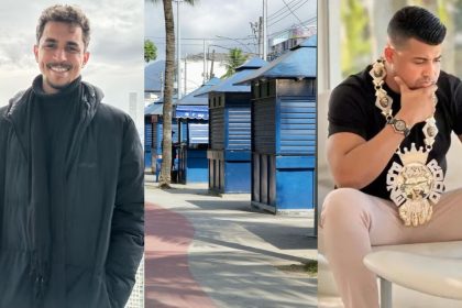 No lado esquerdo, Salvino Oliveira; no meio, quiosques n Gardênia Azul; no lado direito, ex-deputado TH Joias