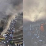 Coluna de fumaça após incêndio na Ceasa