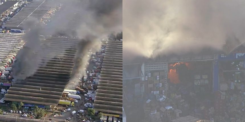 Coluna de fumaça após incêndio na Ceasa