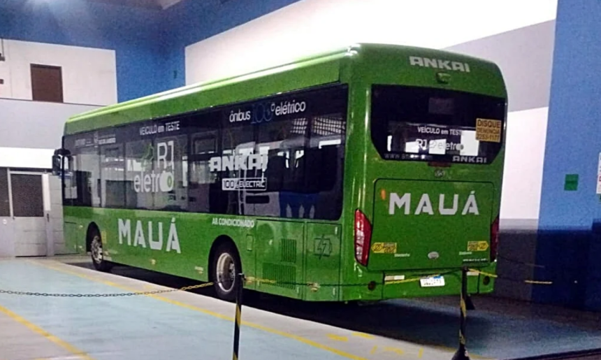 ônibus elétrico da Ankai usado para testes da Viação Mauá
