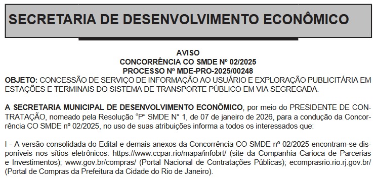 Prefeitura do Rio adia, novamente, leilão de R$ 40 milhões para publicidade no BRT 62 smde
