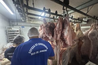 Agentes do Procon-RJ e da Sedcon em frigorífico de mercado