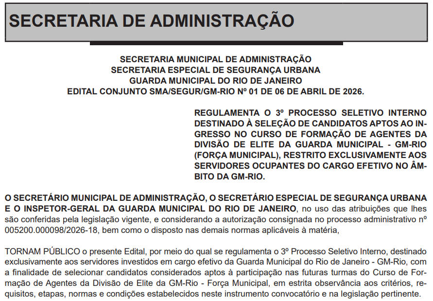 Prefeitura do Rio abre processo seletivo para mais 600 vagas na Força Municipal; inscrições começam nesta quarta (08) 62 Captura de tela 2026 04 07 112139