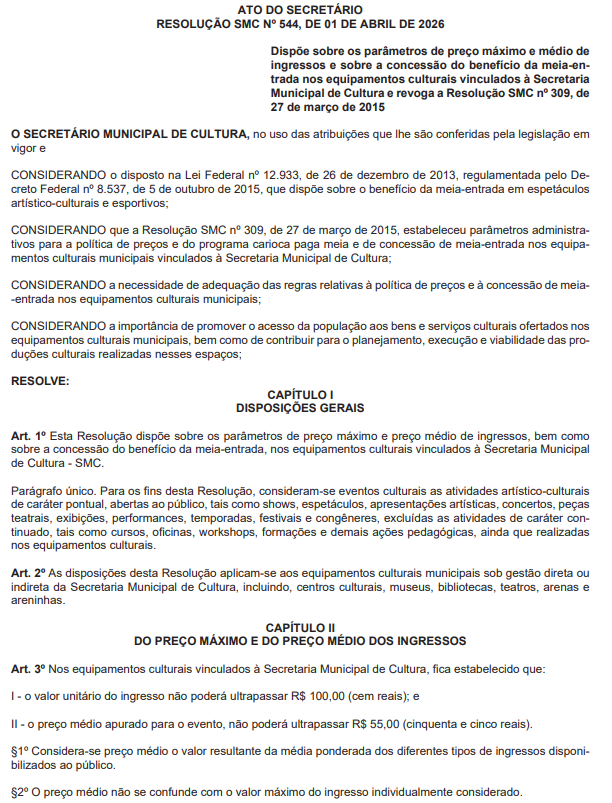 Prefeitura do Rio fixa valor máximo de R$ 100 para ingressos em museus e teatros municipais 62 Captura de tela 2026 04 08 120245