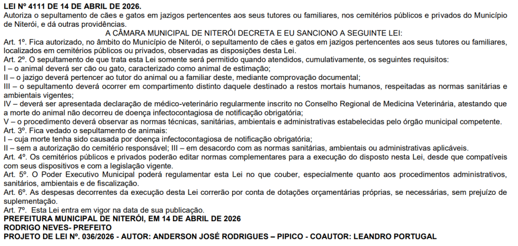 Lei em Niterói passa a permitir que animais de estimação sejam sepultados em jazigos familiares 62 Captura de tela 2026 04 15 111344