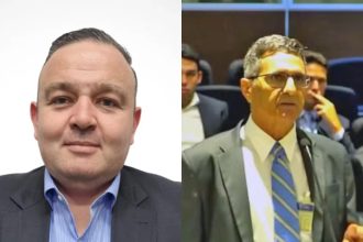 Do lado esquerdo, Deivis Marcon Antunes, ex-presidente do Rioprevidência ; do lado direito, Eucherio Lerner Rodrigues, ex-diretor