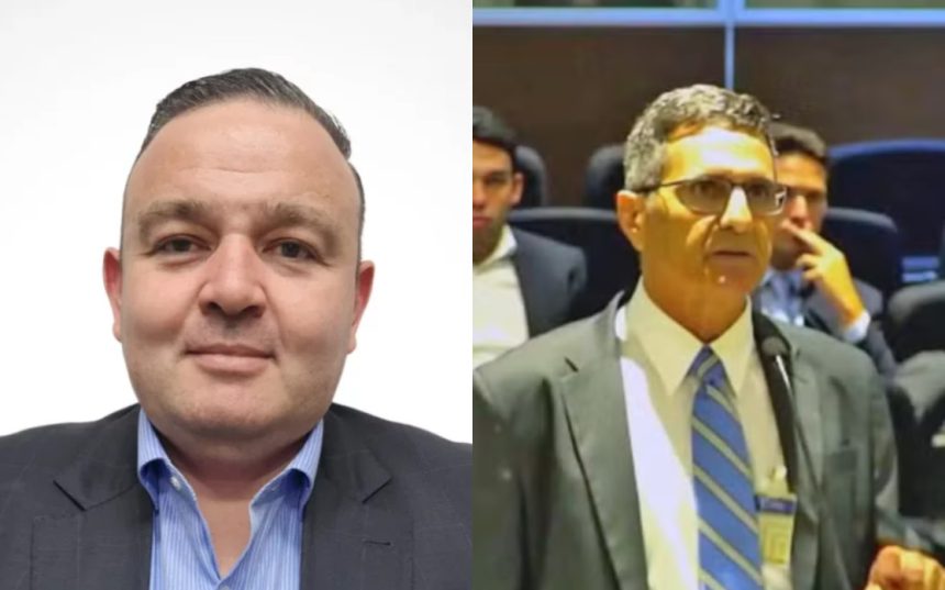 Do lado esquerdo, Deivis Marcon Antunes, ex-presidente do Rioprevidência ; do lado direito, Eucherio Lerner Rodrigues, ex-diretor
