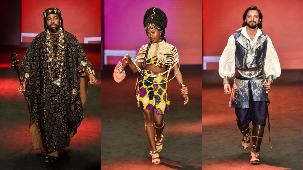 a Santos, Lázaro Ramos, Zezé Motta, Nicolas Prattes, Rodrigo Simas e o resto do elenco desfilaram mais de 30 figurinos da novela das seis, assinados por Marie Salles