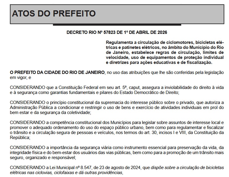 Prefeitura do Rio regulamenta uso de bicicletas elétricas e patinetes; ciclomotores só podem circular nas ruas e com habilitação 62 WhatsApp Image 2026 04 06 at 06.31.36