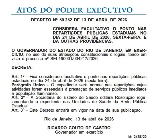 Sob a benção de São Jorge, governador interino do Rio confirma ponto facultativo no dia 24 de abril, após feriado do Santo Guerreiro 62 WhatsApp Image 2026 04 14 at 08.03.29