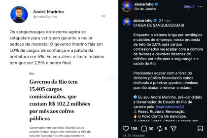 André Marinho propõe reduzir cargos comissionados a 2,5%