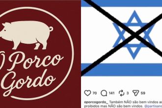 Postagem do O Porco Gordo, restaurante que disse que cidadão de Israel também não são bem-vindos lá