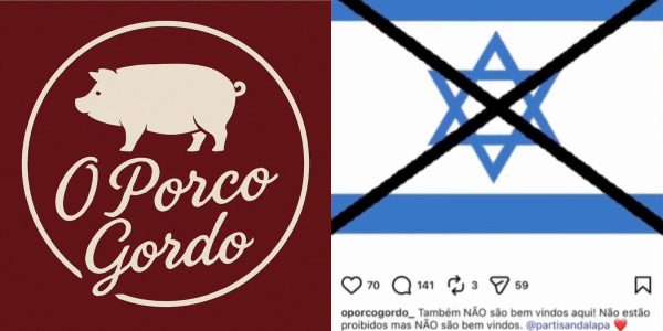 Postagem do O Porco Gordo, restaurante que disse que cidadão de Israel também não são bem-vindos lá