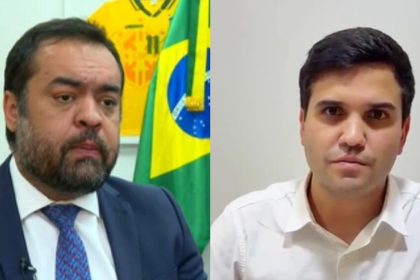 Do lado esquerdo, ex-governador Cláudio Castro; do lado direito, ex-secretário Renan Ferreirinha