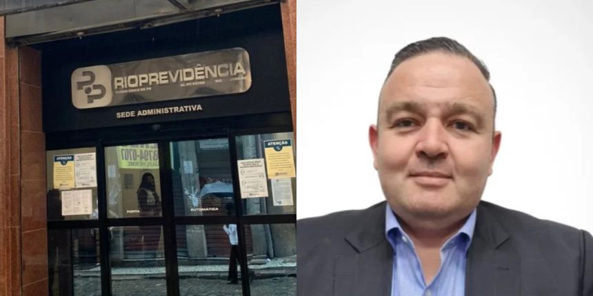 Fachada do Rioprevidência, de um lado; Deivis Marcon Antunes, de outro