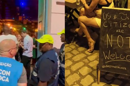 Bar Partisan, na Lapa, com placa de discriminação
