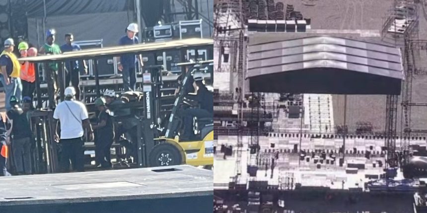 Imagens da montagem do placo para o show da Shakira, em Copacabana