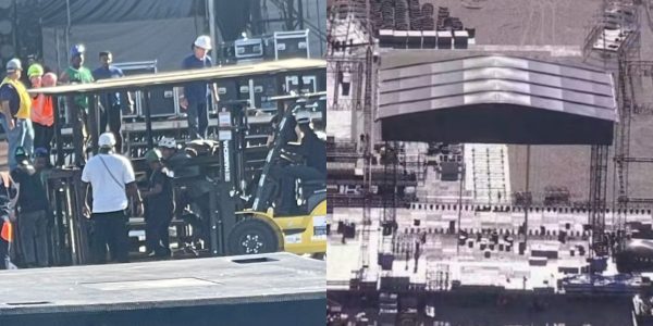 Imagens da montagem do placo para o show da Shakira, em Copacabana