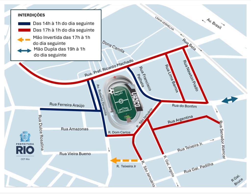 CET-Rio altera circulação no entorno de São Januário para jogo da Copa Sul-Americana