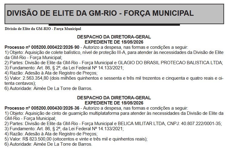 Peito de aço? Prefeitura do Rio investe mais de R$ 3,3 milhões em coletes balísticos e cintos de guarnição para a Guarda Municipal armada 62 8534405f 9be4 426e bf42 72ecac3a081b