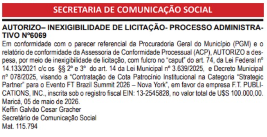 Prefeitura de Maricá libera US$ 100 mil para patrocinar evento em Nova York com Quaquá entre os palestrantes 62 Captura de tela 2026 05 08 171200