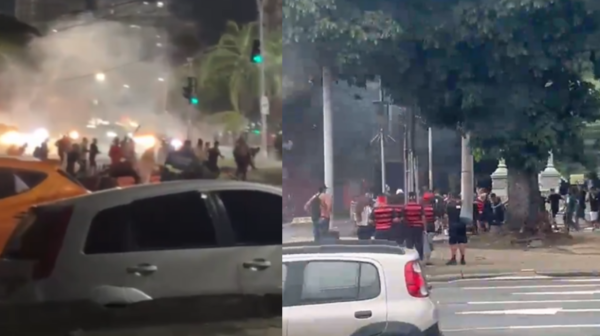 Confusão entre torcedores de Flamengo e Vasco no entorno do Maracanã no último clássico disputado entre clubes