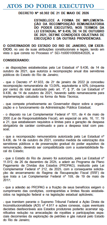 Recomposição salarial: governo do estado do Rio define regras para pagamento de parcelas pendentes 62 Captura de tela 2026 05 22 094855